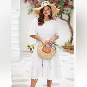 In'Voland Womens Teal Short Sleeve Swiss Dot Tiered Dress Size 3XL (1147)